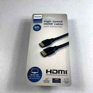 Philips High-Speed HDMI Cable w/ Ethernet 6ft 4K Ultra HD Gold-Plated Connectors